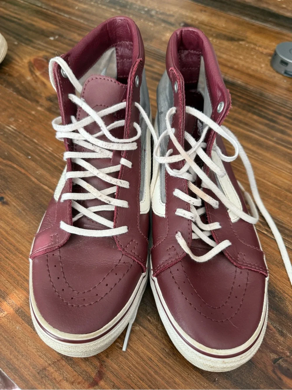 Maroon and White High-Top Sneakers